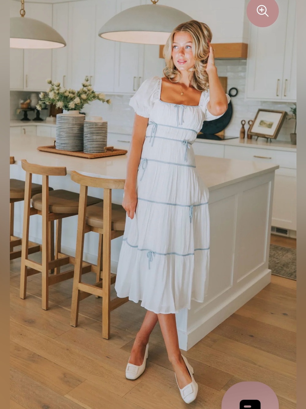 "Stay Beautiful" white midi dress with blue bows from One Loved Babe size Large